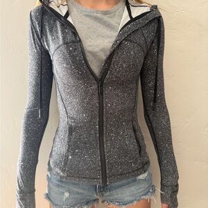 Women's Black Speckled Zip-Up Hoodie